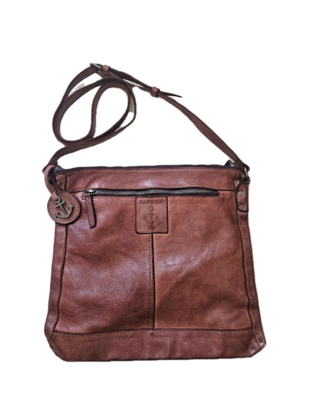 NWOT Harbour 2nd Cognac Brown Leather Vienna Crossbody with Anchor Charm